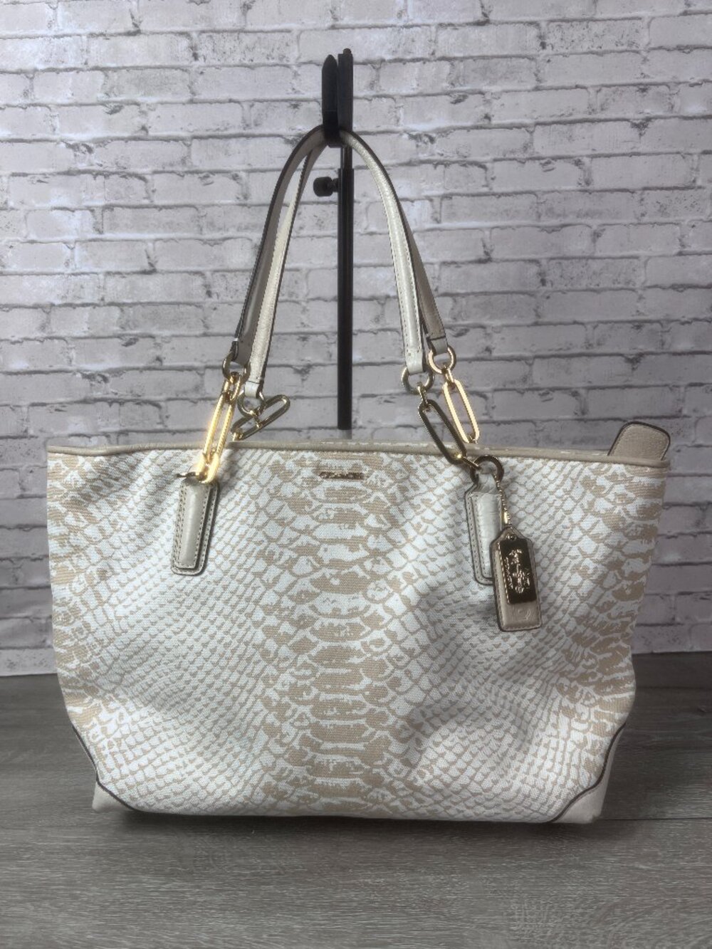 COACH #F72650 Leather Elle Chain Tote Bag, Chalk White